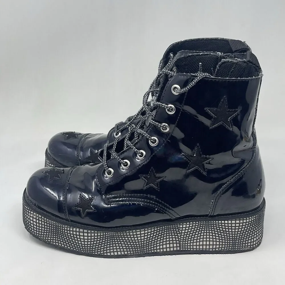 T.U.K. TUK Dolls Kill Platform Boots Womens 10 Black Creepers Wrapped Heel Goth